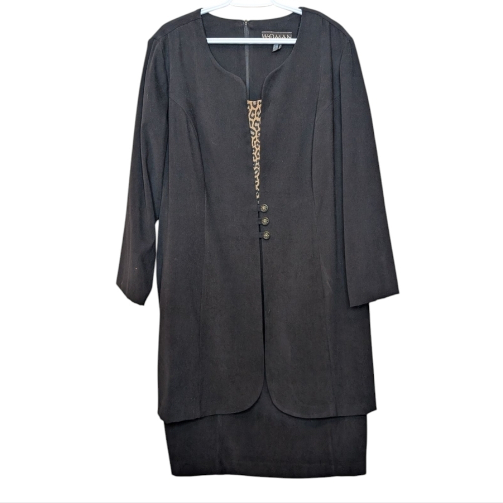 Vintage Women Sophisticate Plus Size 20 Women's Layered Black Leopard Dress
